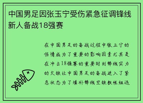 中国男足因张玉宁受伤紧急征调锋线新人备战18强赛 中国男足因张玉宁受伤紧急征调锋线新人备战18强赛