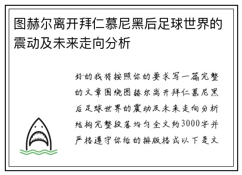 图赫尔离开拜仁慕尼黑后足球世界的震动及未来走向分析